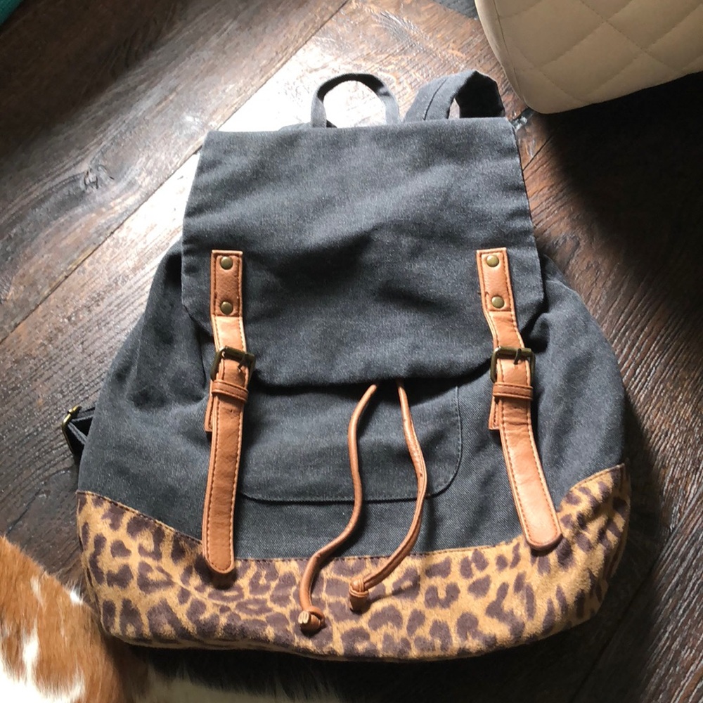 Denim animal print backpack